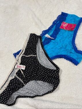 Candie's Blue Lace panty and Black Polka Dot Bikini Panty